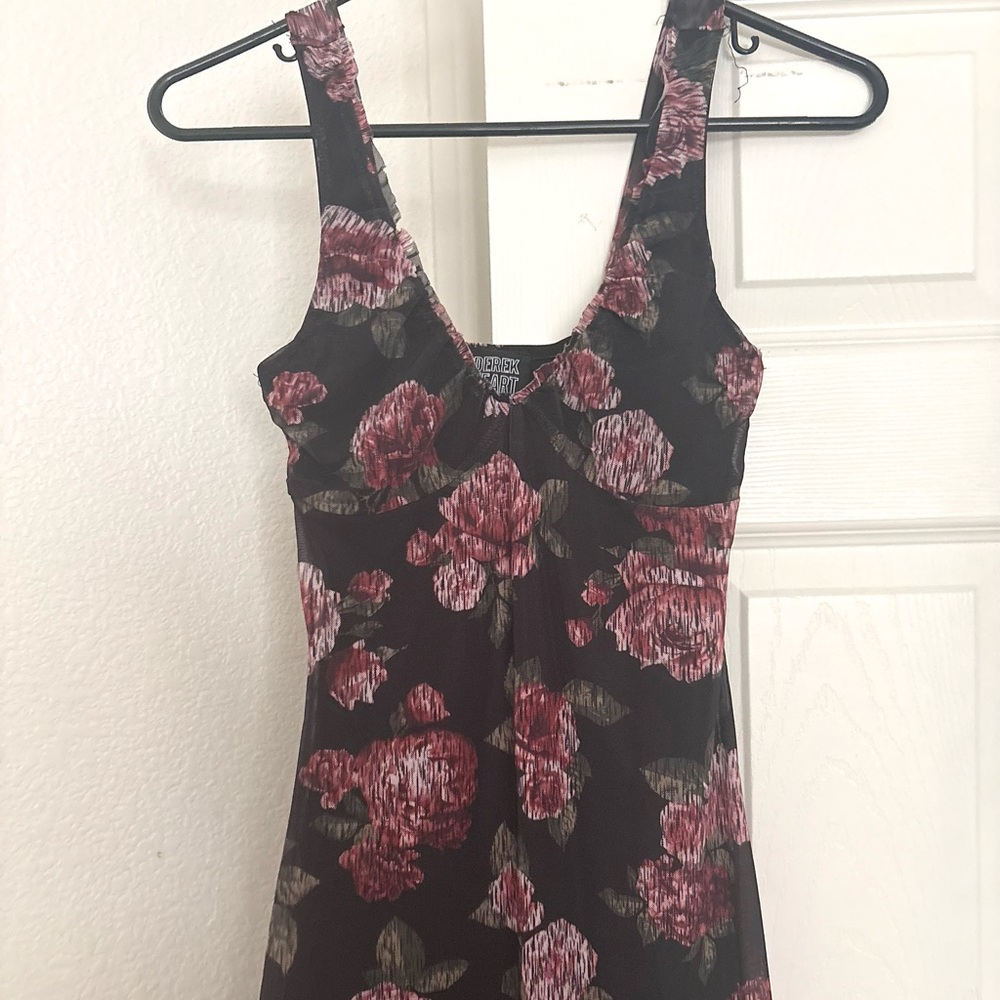 Derek Heart Black and Pink Floral Midi Dress